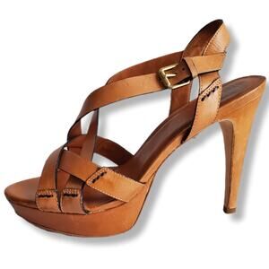 Pour La Victoire Brown Strappy Platform Sandal Shoe 10 Vamp Sexy Neutral Summer